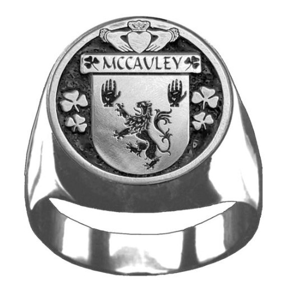 McCauley Irish Coat Of Arms Family Crest Mens Sterling Silver Ring