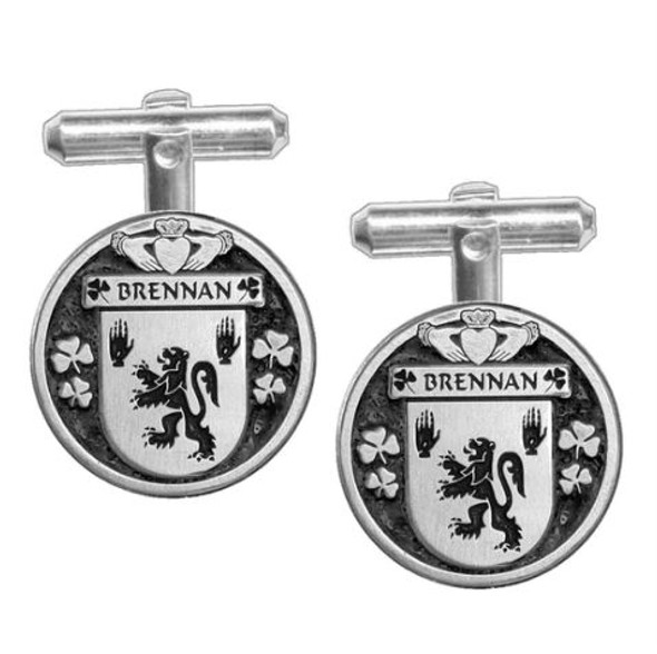 Brennan Irish Coat Of Arms Claddagh Stylish Pewter Family Crest Cufflinks