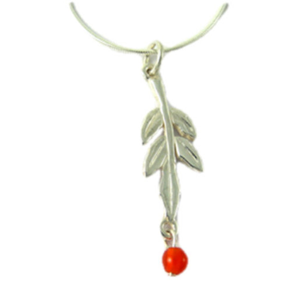 Rowan Tree One Leaf Drop Cornelian Sterling Silver Pendant