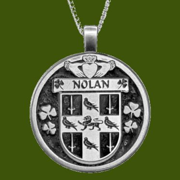 Nolan Irish Coat Of Arms Claddagh Round Pewter Family Crest Pendant