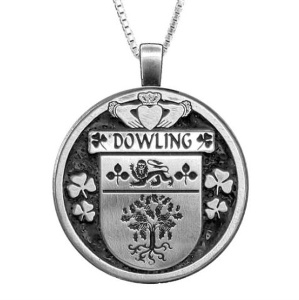 Dowling Irish Coat Of Arms Claddagh Round Pewter Family Crest Pendant