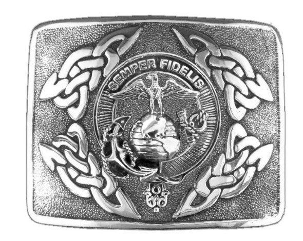 United States Marine Corps Badge Interlace Mens Sterling Silver Kilt Belt Buckle