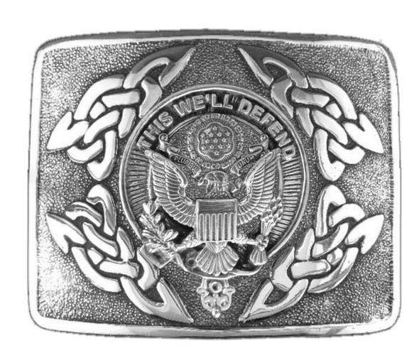 United States Army Badge Interlace Mens Sterling Silver Kilt Belt Buckle