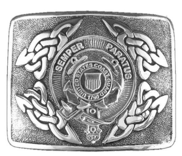 United States Coast Guard Badge Interlace Mens Sterling Silver Kilt Belt Buckle