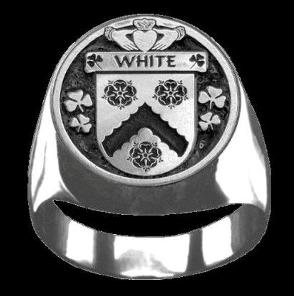 White Irish Coat Of Arms Family Crest Mens Sterling Silver Ring