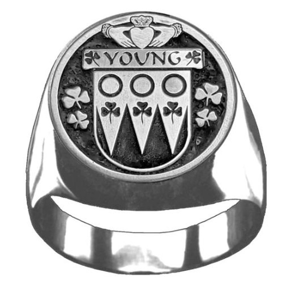 Young Irish Coat Of Arms Family Crest Mens Sterling Silver Ring