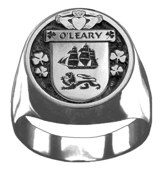 OLeary Irish Coat Of Arms Family Crest Mens Sterling Silver Ring