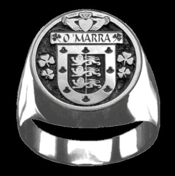 OMarra Irish Coat Of Arms Family Crest Mens Sterling Silver Ring