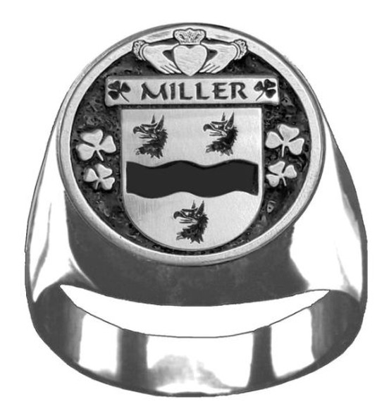 Miller Irish Coat Of Arms Family Crest Mens Sterling Silver Ring