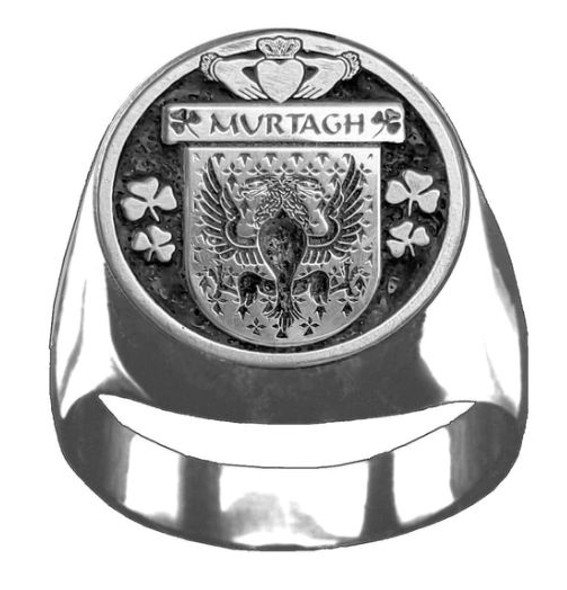 Murtagh Irish Coat Of Arms Family Crest Mens Sterling Silver Ring