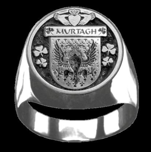 Murtagh Irish Coat Of Arms Family Crest Mens Sterling Silver Ring