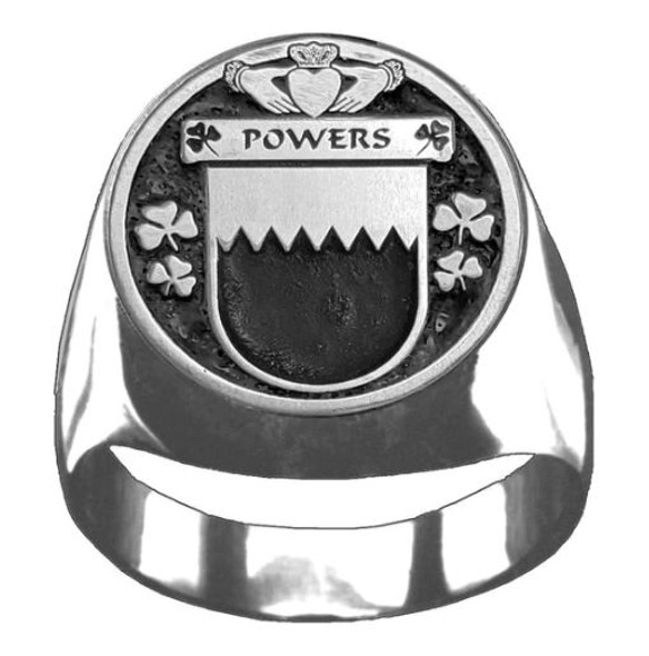 Powers Irish Coat Of Arms Family Crest Mens Sterling Silver Ring