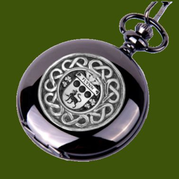 Flynn Irish Coat Of Arms Pewter Family Crest Black Hunter Pocket Watch