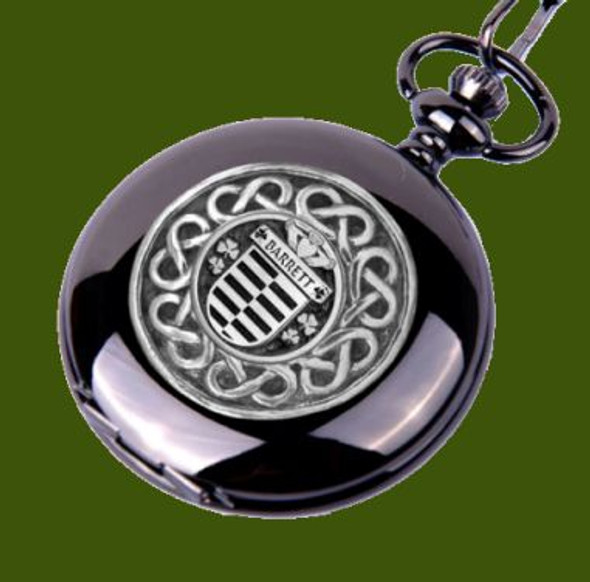 Barrett Irish Coat Of Arms Pewter Family Crest Black Hunter Pocket Watch