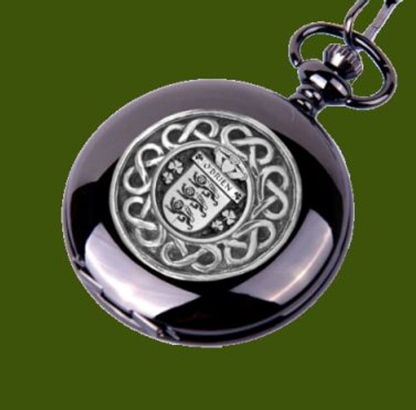 OBrien Irish Coat Of Arms Pewter Family Crest Black Hunter Pocket Watch