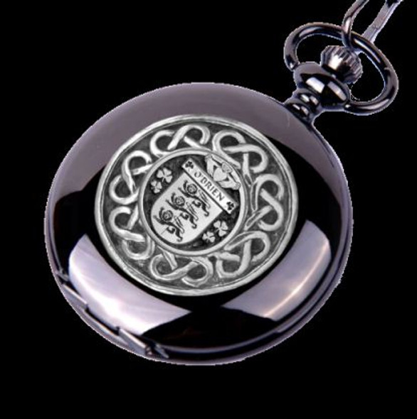 OBrien Irish Coat Of Arms Silver Family Crest Black Hunter Pocket Watch