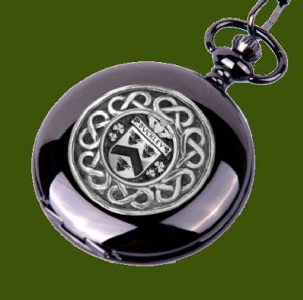 Buckley Irish Coat Of Arms Pewter Family Crest Black Hunter Pocket Watch