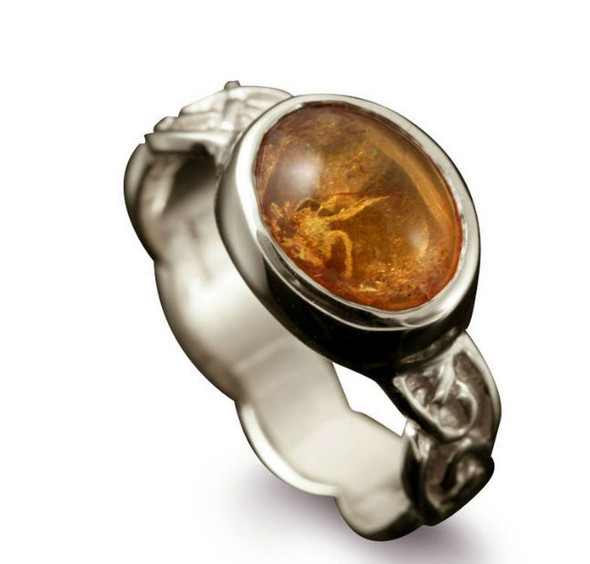 Muckle Roe Celtic Knot Oval Amber Ladies Platinum Band Ring Sizes R-Z