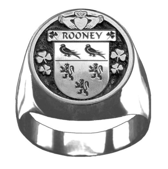 Rooney Irish Coat Of Arms Family Crest Mens Sterling Silver Ring