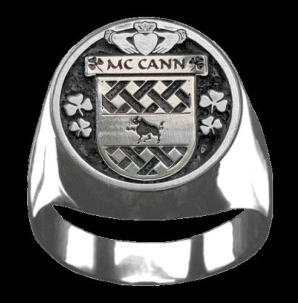 McCann Irish Coat Of Arms Family Crest Mens Sterling Silver Ring