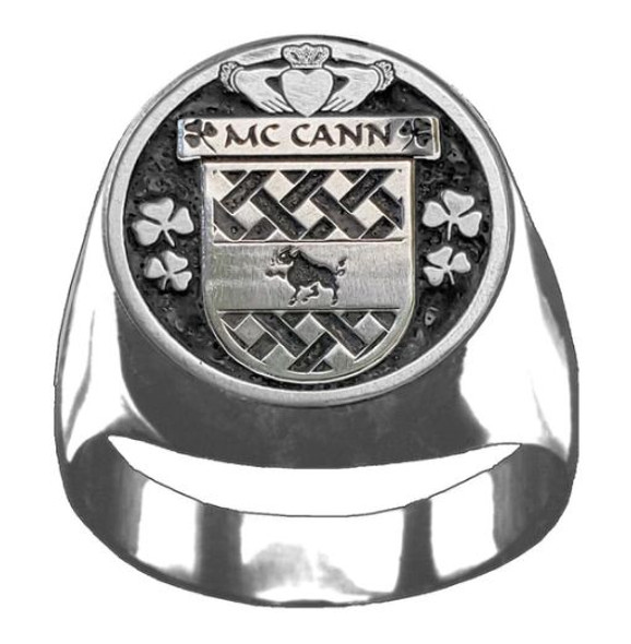 McCann Irish Coat Of Arms Family Crest Mens Sterling Silver Ring