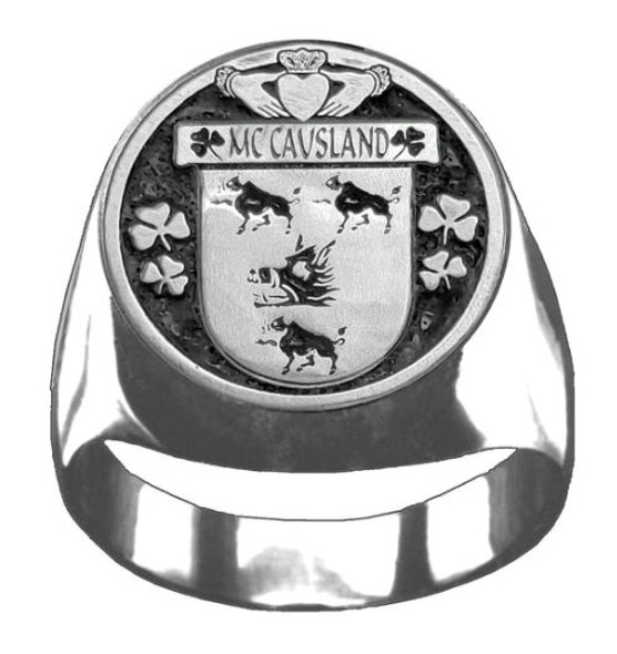 McCausland Irish Coat Of Arms Family Crest Mens Sterling Silver Ring