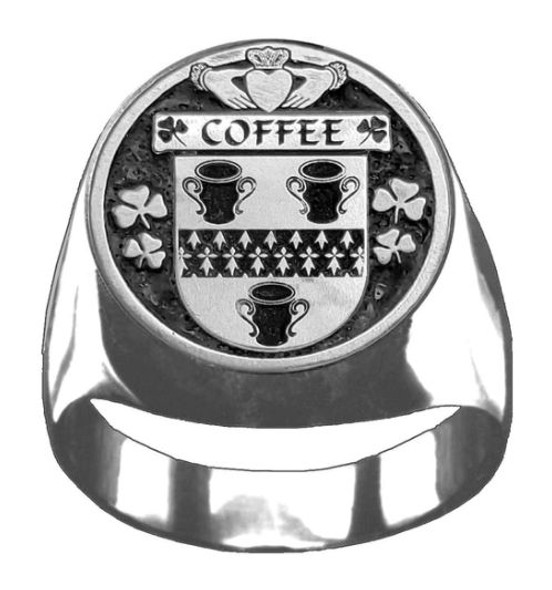 Coffee Irish Coat Of Arms Family Crest Mens Sterling Silver Ring