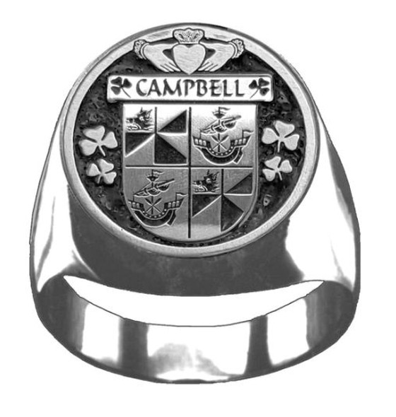 Campbell Irish Coat Of Arms Family Crest Mens Sterling Silver Ring