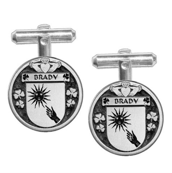 Brady Irish Coat Of Arms Claddagh Sterling Silver Family Crest Cufflinks