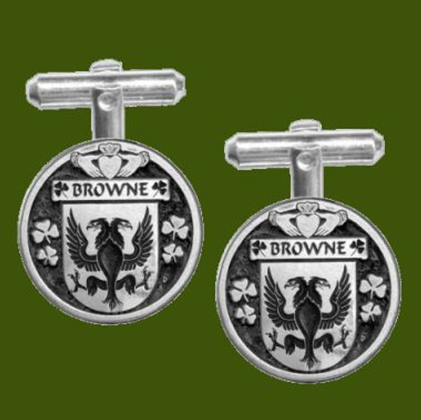 Browne Irish Coat Of Arms Claddagh Stylish Pewter Family Crest Cufflinks