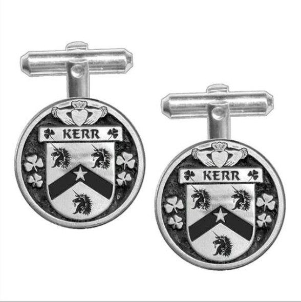 Kerr Irish Coat Of Arms Claddagh Sterling Silver Family Crest Cufflinks