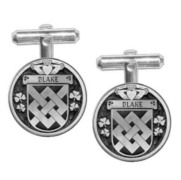 Blake Irish Coat Of Arms Claddagh Sterling Silver Family Crest Cufflinks