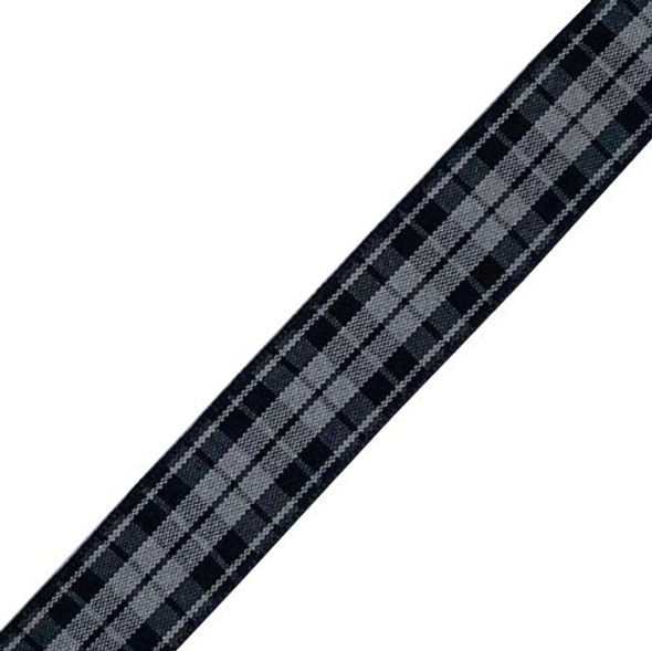 Highland Grey And Black Plaid Polyester Fabric Tartan Ribbon 16mm x 20 metres