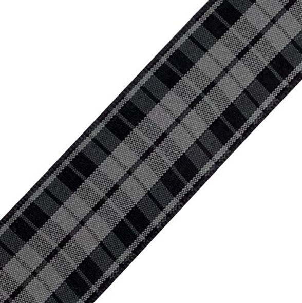 Highland Grey And Black Plaid Polyester Fabric Tartan Ribbon 25mm x 20 metres
