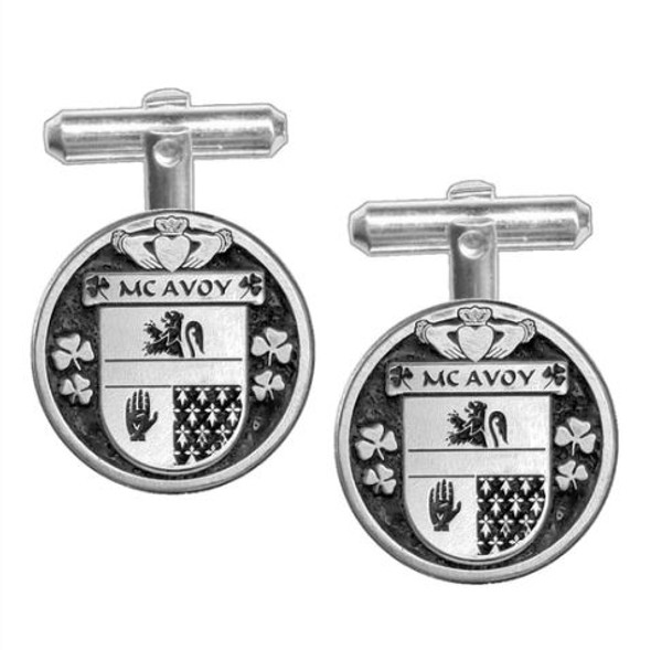 McAvoy Irish Coat Of Arms Claddagh Sterling Silver Family Crest Cufflinks