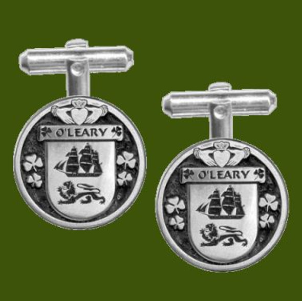 OLeary Irish Coat Of Arms Claddagh Stylish Pewter Family Crest Cufflinks