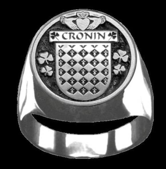 Cronin Irish Coat Of Arms Family Crest Mens Sterling Silver Ring