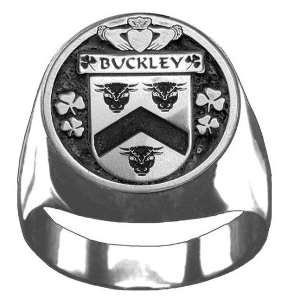 Buckley Irish Coat Of Arms Family Crest Mens Sterling Silver Ring