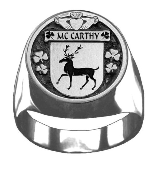 McCarthy Irish Coat Of Arms Family Crest Mens Sterling Silver Ring