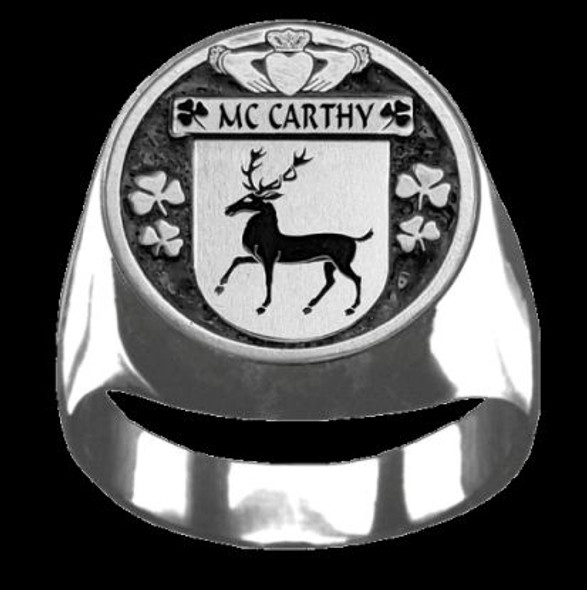 McCarthy Irish Coat Of Arms Family Crest Mens Sterling Silver Ring