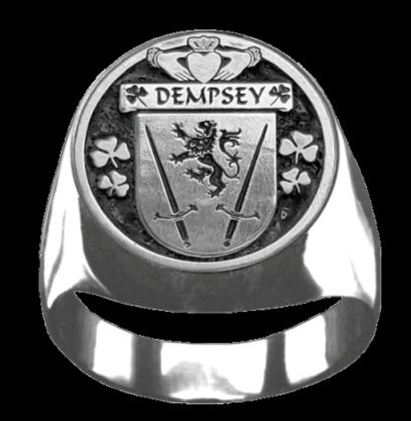 Dempsey Irish Coat Of Arms Family Crest Mens Sterling Silver Ring