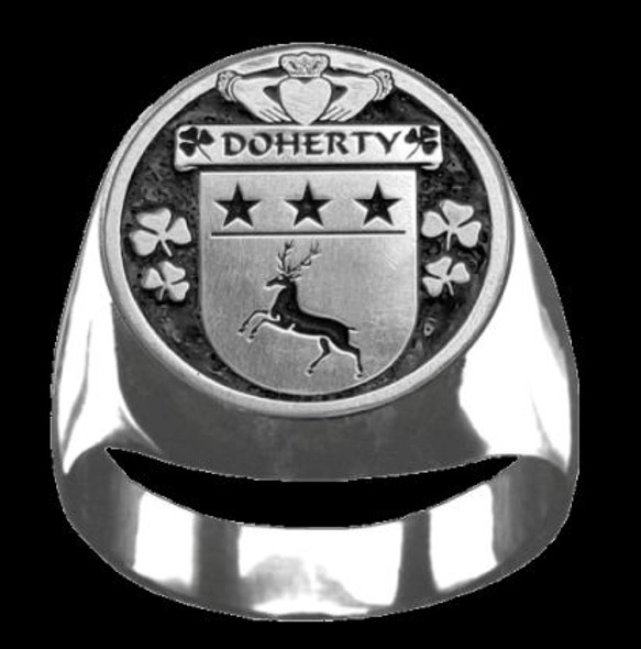 Doherty Irish Coat Of Arms Family Crest Mens Sterling Silver Ring