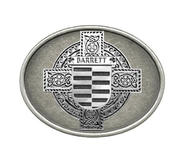 Barrett Irish Coat of Arms Oval Antiqued Mens Sterling Silver Belt Buckle