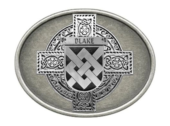 Blake Irish Coat of Arms Oval Antiqued Mens Sterling Silver Belt Buckle