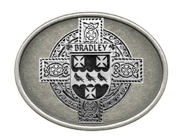 Bradley Irish Coat of Arms Oval Antiqued Mens Sterling Silver Belt Buckle