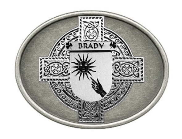 Brady Irish Coat of Arms Oval Antiqued Mens Sterling Silver Belt Buckle