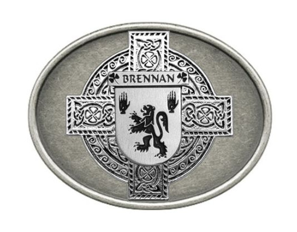Brennan Irish Coat of Arms Oval Antiqued Mens Sterling Silver Belt Buckle