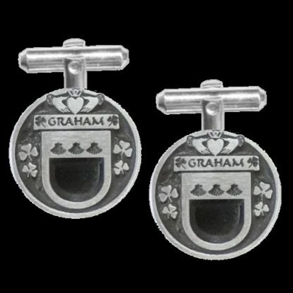 Graham Irish Coat Of Arms Claddagh Sterling Silver Family Crest Cufflinks