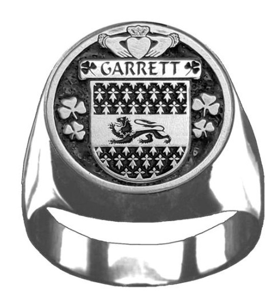 Garrett Irish Coat Of Arms Family Crest Mens Sterling Silver Ring