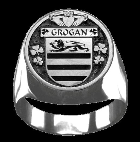 Grogan Irish Coat Of Arms Family Crest Mens Sterling Silver Ring